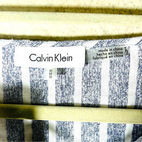 CALVIN KLEIN MEDIUM BOHO BEACH GREY WHITE STRIPPED BEACHY COASTAL INDIE BLOUSE - Picture 2 of 8